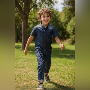 OMAMImini Kid’s Stylish Mechanic Jumpsuit Navy One Piece Trendy Minimalist 8